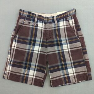 American Eagle Prep Fit Chino Shorts‎ Mens 30 Brown Plaid 9" Preppy Classic New